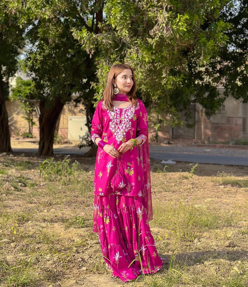 pink embroidery printed 2 pc