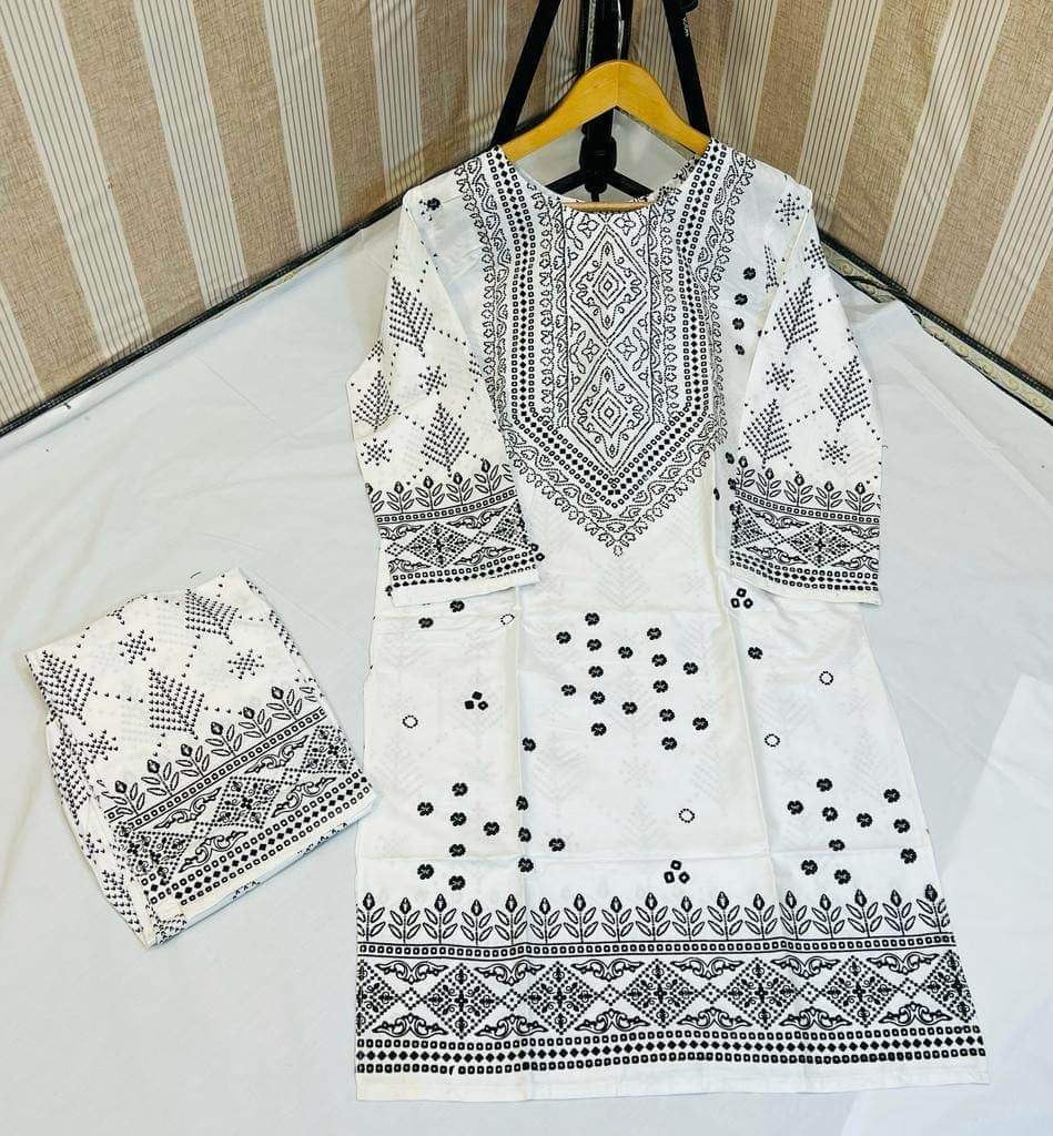 White Chunri printed 2pcs